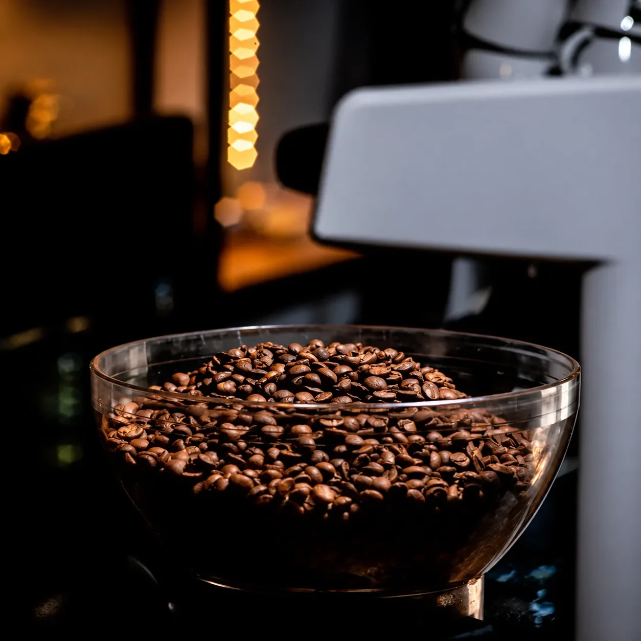 Granos de café en el molino